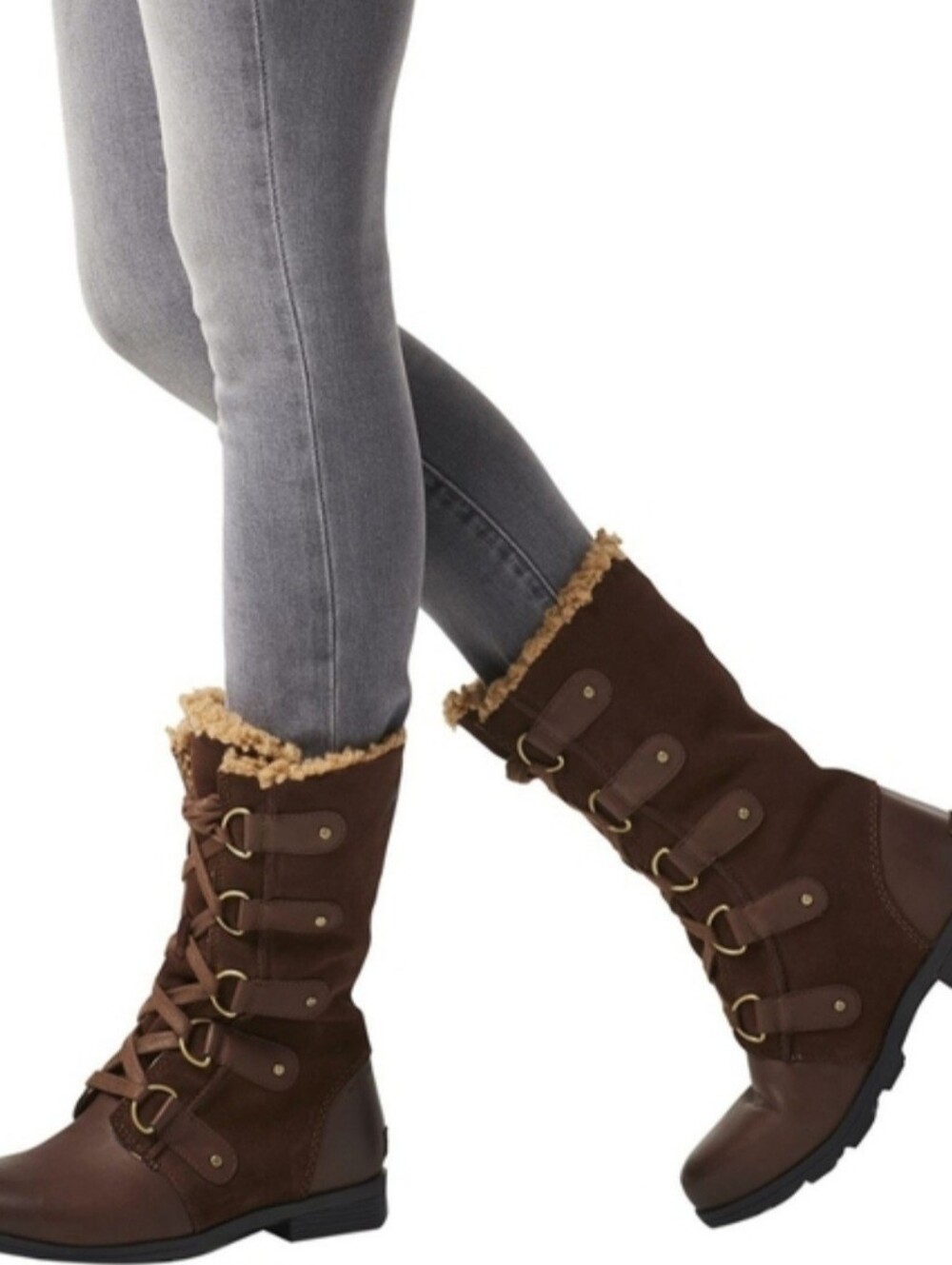 SOREL Size 6.5 Women's Emelie Lace-Up Mid-Calf Combat Boots Brown Gray